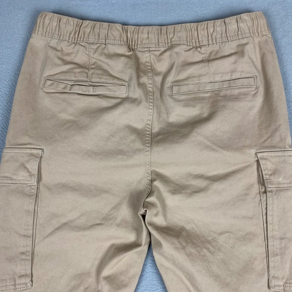 H&M Skinny Fit Drawstring Elastic Waist Cargo Pants Mens Medium Tan Khaki